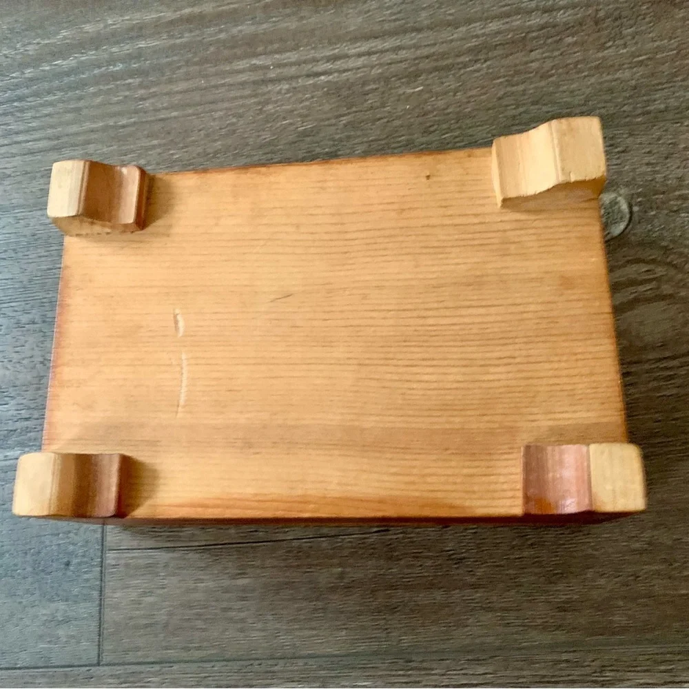 Vintage cedar wood box with picture of English cottage